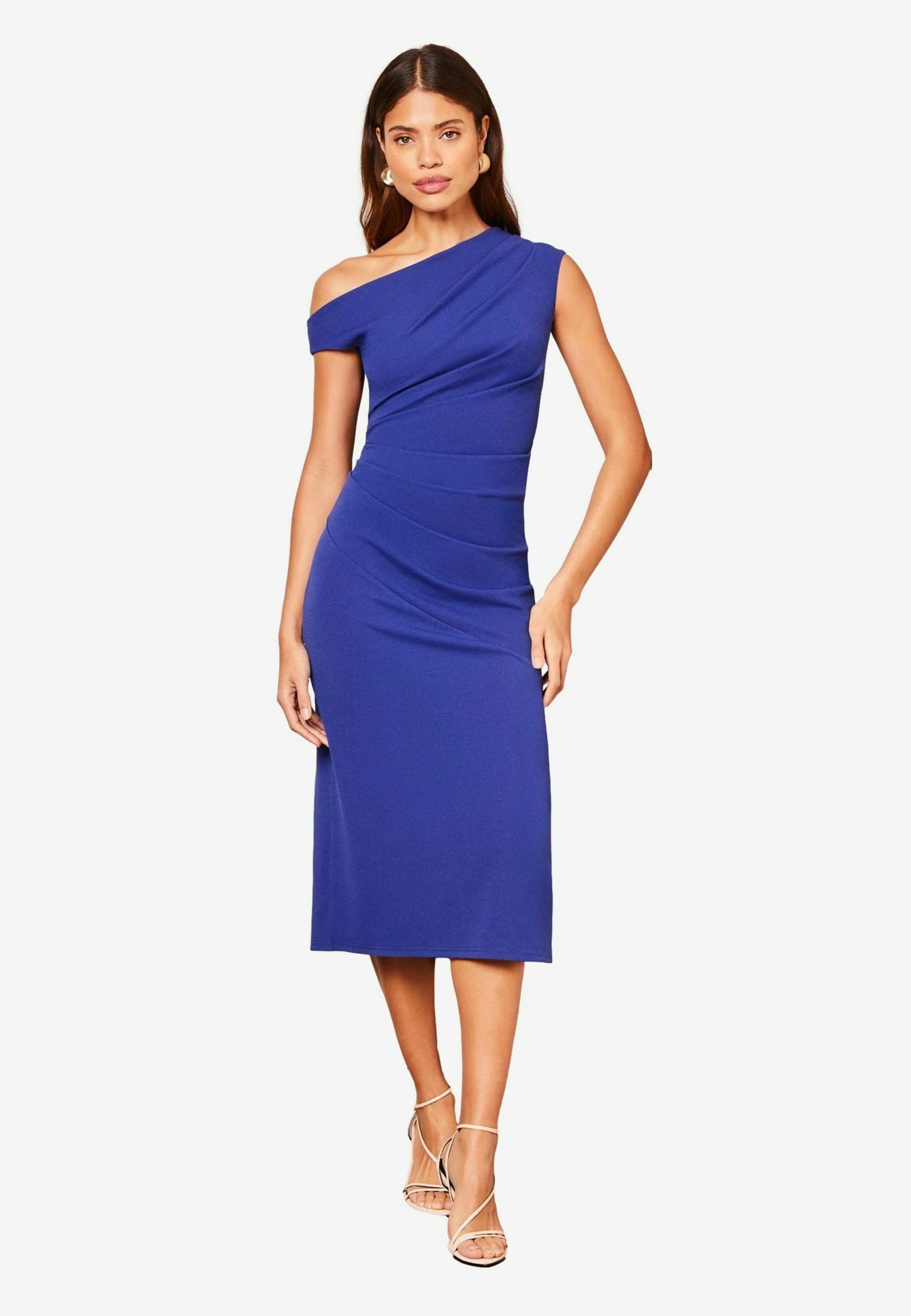 Lipsy DRAPE ONE SHOULDER RUCHED MIDI - Jersey dress - blue - Zalando