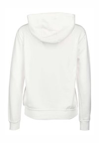 Weiße Pullover-Hoodie mit einer Kordelzugkapuze, langen Ärmeln und gerippten Bündchen. Glattes Material mit einer einheitlichen Textur und ohne sichtbare Logos oder Muster.