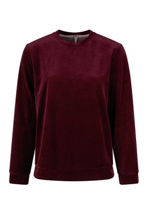 Bordeaux fluwelen sweatshirt met een ronde hals, lange mouwen en een relaxed fit. Glad textuur met minimaal detail.