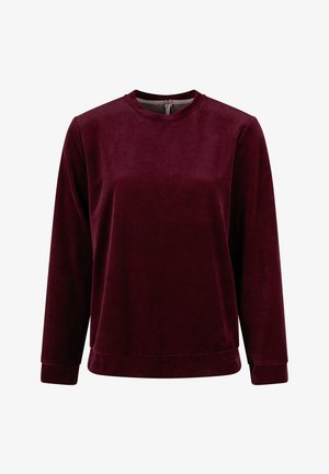 Bordeaux fluwelen sweatshirt met een ronde hals, lange mouwen en een relaxed fit. Glad textuur met minimaal detail.