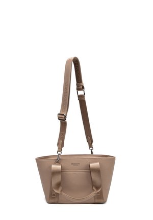Sac à main en cuir beige texturé avec deux poignées courtes et une bandoulière longue ajustable, arborant le logo "DIANA&CO FIRENZE" à l'avant.