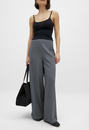 WIDE HIGH WAIST - Trousers - grey