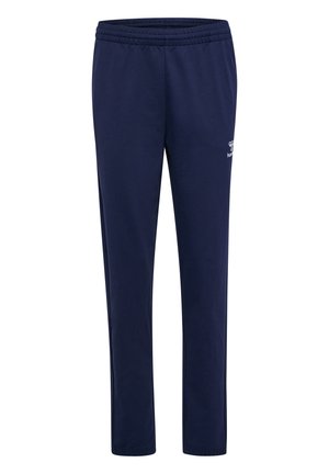 Navy blauwe sweatpants van zacht materiaal. Beschikken over een elastische tailleband en een klein logo op de linker bovenbeen. Rechtafstaande pijpen.