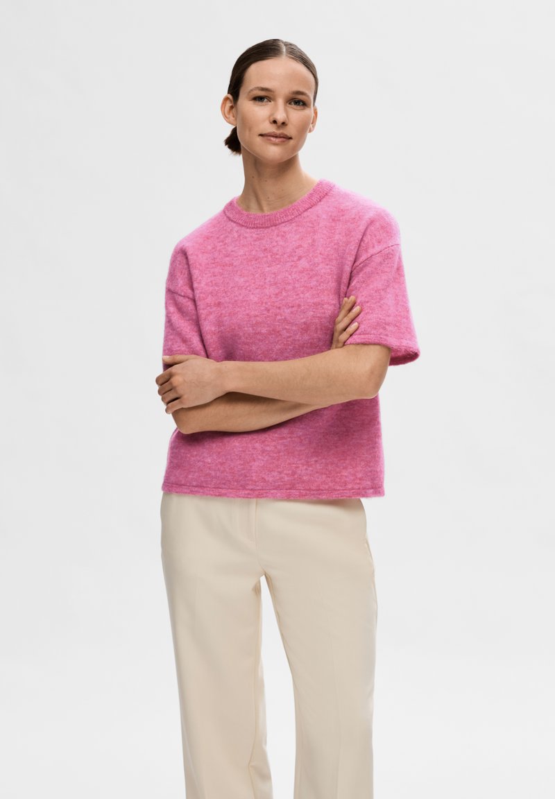 Selected Femme SLFMALINE LILIANA O NECK - T-shirt print - phlox pink