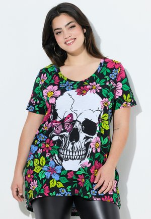 TOTENKOPF UND BLUMEN HALBARM - Print T-shirt - black