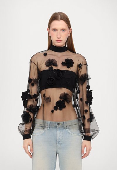 Viktor&Rolf FLORAL EMBROIDERY LONG SLEEVE TOP - Blouse - black