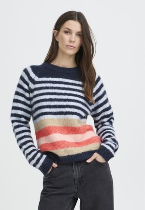 ZABENA STRIPED PULLOVER - Maglione - navy multi striped melange