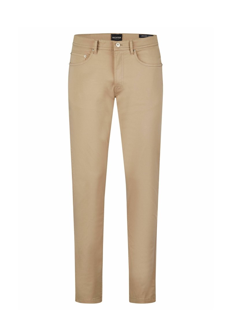 Beige chino's met een slim fit, gemaakt van een katoenmix. Voorzien van vijf zakken, een knoopsluiting aan de voorkant en subtiele stikdetails.