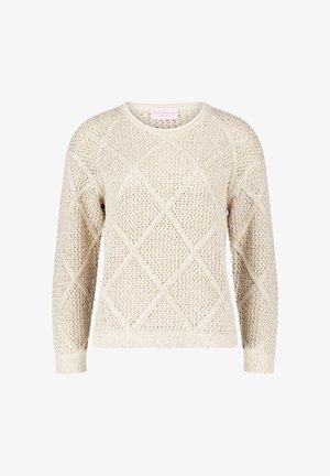 Beige strikket sweater med diamantmønster, rund halsudskæring og lange ærmer. Struktureret stof med ribbede manchetter og kant.