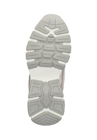 Sportieve schoen zool met een gematteerd grijs rubberpatroon, met multidirectionele tread en schuimvering in de tussenzool.