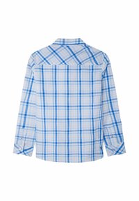 Męska koszula z długim rękawem w jasnoniebieskim kolorze w kratkę. Posiada kołnierzyk zapinany na guziki oraz mankiety, wykonana z oddychającego materiału.