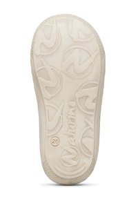 Suola di una scarpa, realizzata in gomma beige chiaro, caratterizzata da un motivo testurizzato con disegni circolari e il marchio "naturino" vicino al tallone.