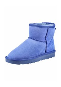 Blaue Wildlederstiefeletten mit abgerundetem Zehenbereich, weicher Innenausstattung und strukturiertem Gummisohle. Verfügt über genähte Nähte und ein umgeschlagenes Design.