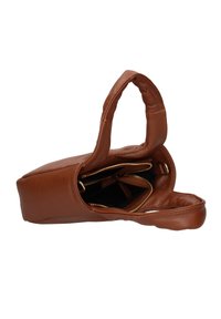 Borsa a tracolla in pelle marrone con un design strutturato, un esterno morbido e un vano interno con zip. Presenta un'unica maniglia rotonda.