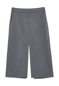 Pantaloni grigi a cropped realizzati in tessuto testurizzato, con vita alta, tasche laterali e un fit ampio e morbido.