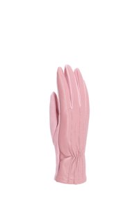 Guanto in pelle rosa chiaro con cuciture dettagliate, polsino leggermente arricciato e finitura liscia su sfondo bianco.