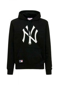 Čierna mikina s kapucňou vyrobená z bavlnenej zmesi, s veľkým bielym logom NY na prednej strane, klokaním vreckom a rebrovanými manžetami. MLB odznak na leme.