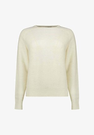 Licht crèmekleurige trui gemaakt van zachte, gestructureerde stof. Voorzien van een ronde hals, lange mouwen en een ontspannen pasvorm met geribde boorden en zoom.