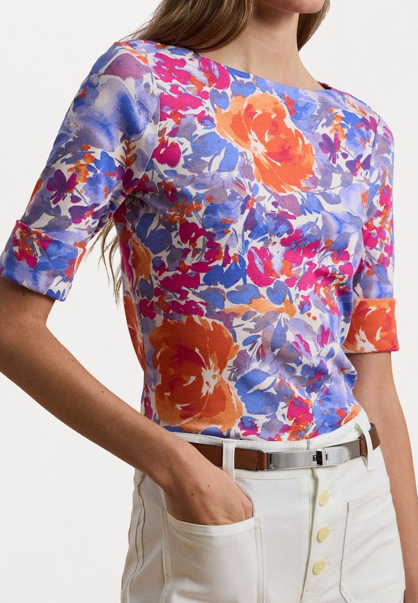 FLORAL STRETCH COTTON BOATNECK TEE - Print T-shirt2