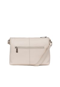 Borsa a tracolla in pelle beige con finitura testurizzata, scomparto principale con zip e tasca frontale con dettaglio zip. Straps regolabile inclusa.