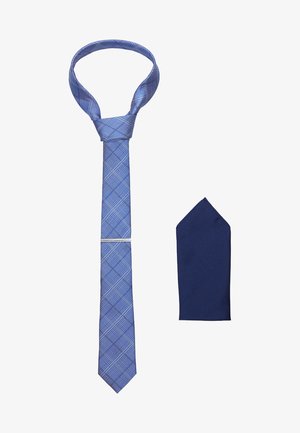 CHECK TIE WITH PIN HANKIE SET - Kapesník do obleku - blue