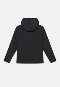 Μαύρο μπουφάν με μακριά μανίκια και κουκούλα, εμφανιζόμενο από την πίσω πλευρά σε απλό λευκό φόντο.