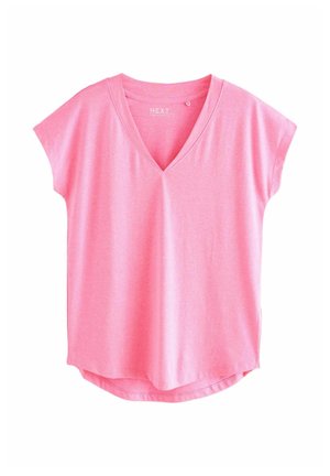Next V-NECK RICH CAP SLEEVE - REGULAR FIT - Základné tričko - fluro pink