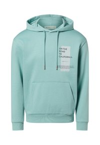 Felpa con cappuccio verde menta con tasca a marsupio, cappuccio con coulisse e testo stampato sul davanti. Tessuto morbido con polsini e orlo a coste.