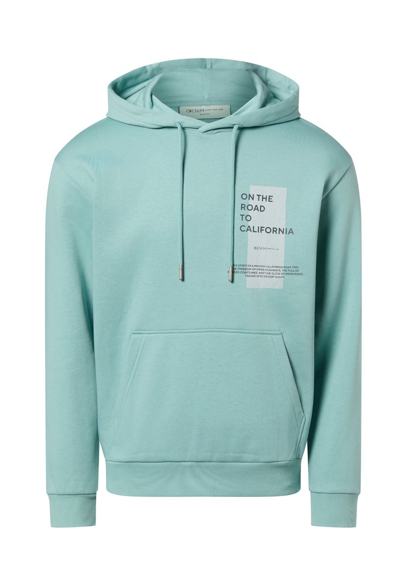 Felpa con cappuccio verde menta con tasca a marsupio, cappuccio con coulisse e testo stampato sul davanti. Tessuto morbido con polsini e orlo a coste.