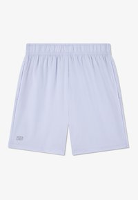 Shorts de sport bleu clair avec une ceinture élastique, des poches latérales et une texture en mesh. Dotés du logo "ULTRA DRY" sur la jambe gauche.