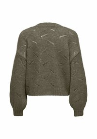 Maglione corto in verde oliva, lavorato a maglia con motivo a punto aperto, polsini e orlo a costine, maniche ampie e finitura testurizzata.