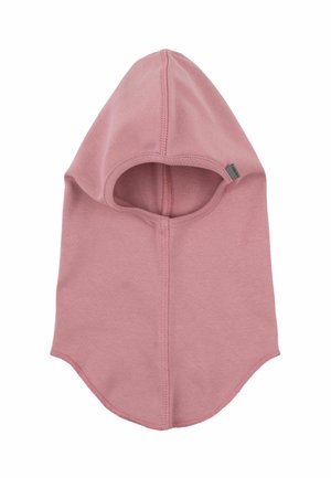 Balaclava en coton rose avec un sommet arrondi et un design à visage ouvert. Elle présente des coutures plates et un col sans couture pour plus de confort.