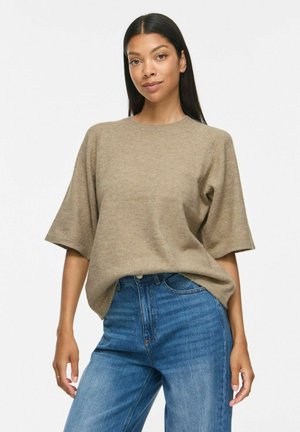 VILA, VILIGA 2/4 O-NECK KNIT TOP - NOOS - T-shirts basic - natural melange