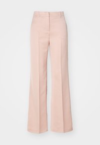 Lichtroze wijde broek van gladde stof met een op maat gemaakte pasvorm, voorzien van voorplooien en standaard riemlussen.