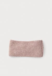 Gestricktes Haarband aus weichem pinken Stoff mit einem strukturierten, gerippten Muster; rechteckige Form ohne sichtbare Hardware oder Akzente.
