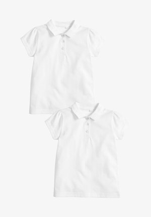 Due magliette polo bianche con maniche a sbuffo corte, patta con bottoni e morbido cotone. Ognuna presenta un design classico del colletto.