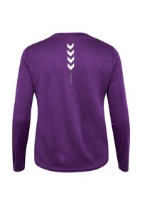 Paarse lange mouwen shirt met een gladde textuur, voorzien van een reflecterend ontwerp met chevronpatronen op de achterkant.