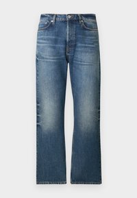 Τζιν παντελόνι από ανοιχτό μπλε ντένιμ με ίσια γραμμή, διακοσμημένο με ξεθωριασμένα σημεία, πέντε τσέπες και κλασικό κούμπωμα με κουμπί στη μέση.