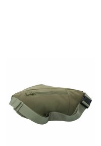 Borsa a tracolla khaki realizzata in tessuto resistente, dotata di tasca con zip, tracolla regolabile e forma angolare e slanciata.