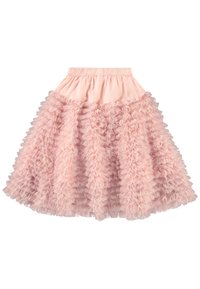 Rosa volangskjørt med elastisk liv, med lag av tylle for et fyldig design. Myk tekstur hele veien.