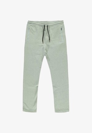 Lichtgroene sweatpants van een zacht materiaal, met een trekkoord in de taille en zijzakken met rits. Rechtingspantalonontwerp met minimale textuur.