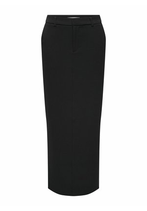 Melnā, augsta vidukļa zīda svārki. Izgatavoti no gludas auduma, ar taisnu siluetu un sānu kabatām eleganta izskata iegūšanai.