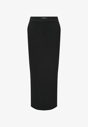 Melnā, augsta vidukļa zīda svārki. Izgatavoti no gludas auduma, ar taisnu siluetu un sānu kabatām eleganta izskata iegūšanai.