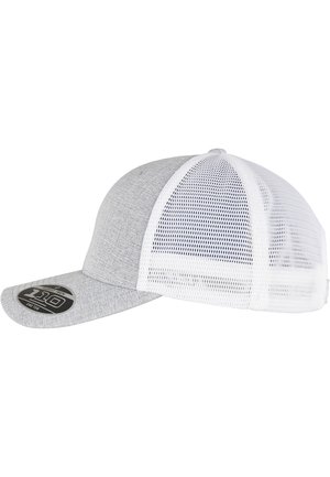 Cappello in tessuto grigio con retro in rete bianca, visiera curva e una targhetta nera con la scritta "110 One Ten". Cuciture dettagliate lungo la corona.