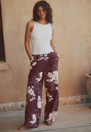 Next, WIDE  - Nohavice - burgundy cream floral