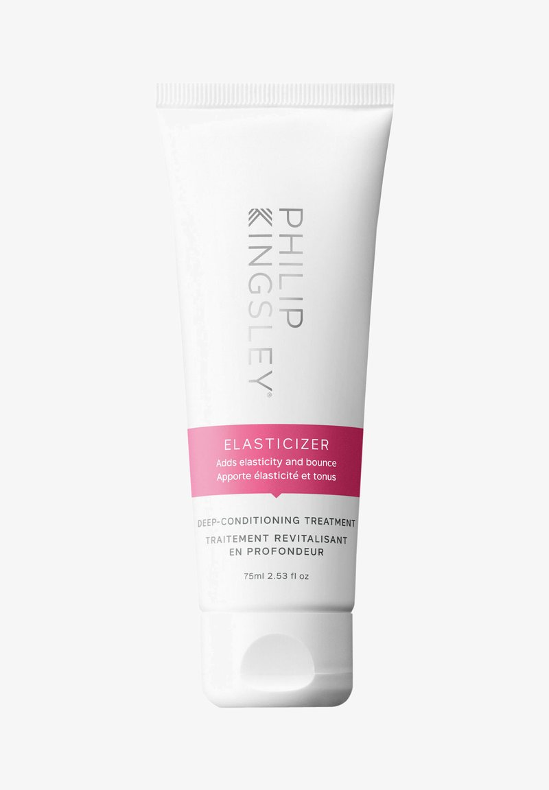 Weiße Röhrenverpackung mit rosa Akzenten. Der Text enthält "Elasticizer" und "Tiefenpflegebehandlung." Füllmenge 75 ml (2,53 fl oz).