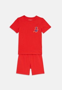 Completo in cotone rosso composto da una maglietta a maniche corte con design di un'ancora e pantaloni corti coordinati. Tessuto morbido con una vestibilità rilassata.