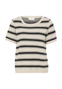 Cream DELA ZIGZAG - Strickpullover - birch and/black stripe