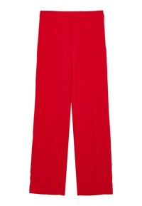 Rote, weit geschnittene Hosen aus glattem Stoff, mit frontalen Taschen und einem maßgeschneiderten Finish ohne Verzierungen oder Muster.