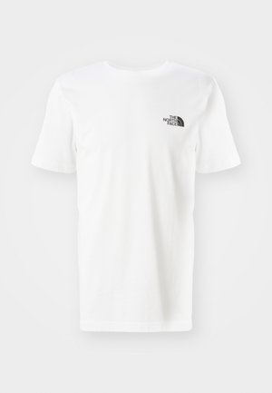 Weißes T-Shirt mit kurzen Ärmeln aus Baumwolle. Verfügt über ein kleines schwarzes Logo auf der linken Brust. Gerader Saum und Rundhalsausschnitt.